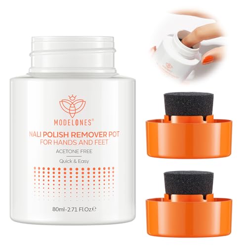 Modelones Nail Polish Remover Pot with Two Sponge-Top Lid Acetone-Free Fingernail Polish Removal with Jojoba Oil Gentle Non-Drying Nourishing and Hypoallergenic Formula for Home Nail Art 2.71 FlOz