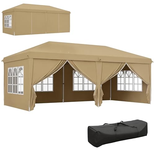 Outsunny Tonnelle de Jardin 3x6m Barnum Pliant avec Côtés Amovibles - Tente de Réception Structure en Acier Renforcée - Abri de Jardin Pop-up pour Mariage,...