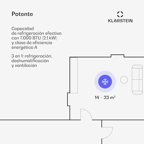 Klarstein Metrobreeze New York Smart 7k - Aire Acondicionado Portátil 7000 BTU, 21-34 m², Control App & WiFi, Ventilador 3 Velocidades, Deshumidificador, Temporizador 24h, Clase Energética A, Morado - imagen 3
