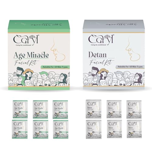 Image of Caryl Age Miracle & Detan Facial Kit Combo For Improves Skin Texture, Purifies & Firms | Removes Tan,Dark Spot,Dead Skin Cells,Excess oil|For All Skin Types| 30g (Pack of 2 + 10 Free Facial Wipes)