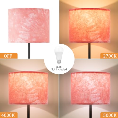 Image of Ambimall 60'' Modern Floor Lamp with Shade, Tall Lamps for Living Room, Bedroom, Office, Dining Room, Hand-Dyed Pink Lampshade(Without Bulb)