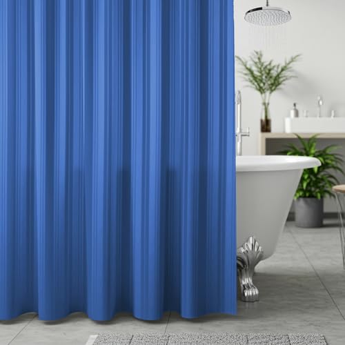 Image of Wakefit Shower Curtain 6 Feet | 14 Free Hooks | No Plastic Smell | Waterproof Bathroom Curtain | Curtain for Balcony | Machine Washable Fabric | Blue Stripes | Height 6ft & Width 6ft | Very Premium