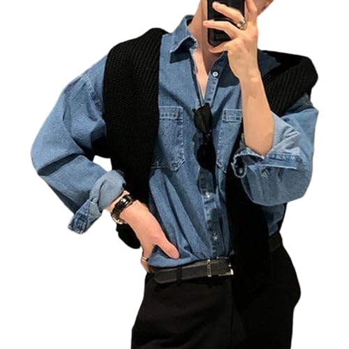 Plus Size Winter Coats Men's Casual Denim Trucker Jacket Long Sleeve Spring Fall Light Blue 3X-Large