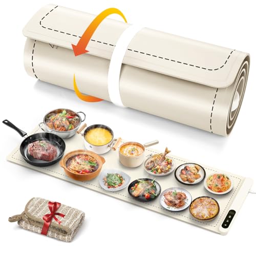 Image of FYY Warming Mat for Food with Heat Resistant Pad - Rapid and Full Surface Heating, 7 Temp Settings, 6H Timer, Rollable Portable Food Warming Mat for Countertop Party Buffet (XXXL, Beige)