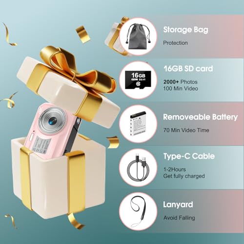 Image of 4K Underwater Camera, 64MP 16FT Waterproof Digital Camera with 16GB Card, Autofocus Floatable Waterproof Camera with IPS HD Screen, 16X Digital Zoom, Fill Light, for Surfing,Snorkeling,Swimming,Pink