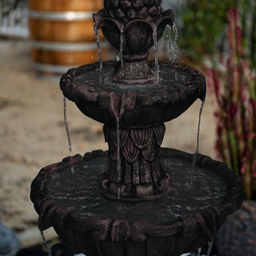 XBrand 58.3" 3-Tier Outdoor Freestanding Water Fountain - Classic Leaf Design, Brown Resin, Large Bird Bath with Pump - Ideal for Yard, Lawn and Garden, Porch Décor by XBrand - Used condition - Image 3
