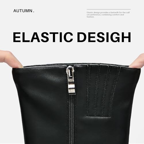 Black Knee High Boots for Women - Platform Tall Boots Square Toe Chunky Block Heeled Gogo Boots2