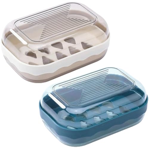 KOLZEMV Lot de 2 boîtes à savon de voyage en foamie, étanche, porte-savon avec drainage, facile à nettoyer, porte-savon avec couvercle, boîte à savon...
