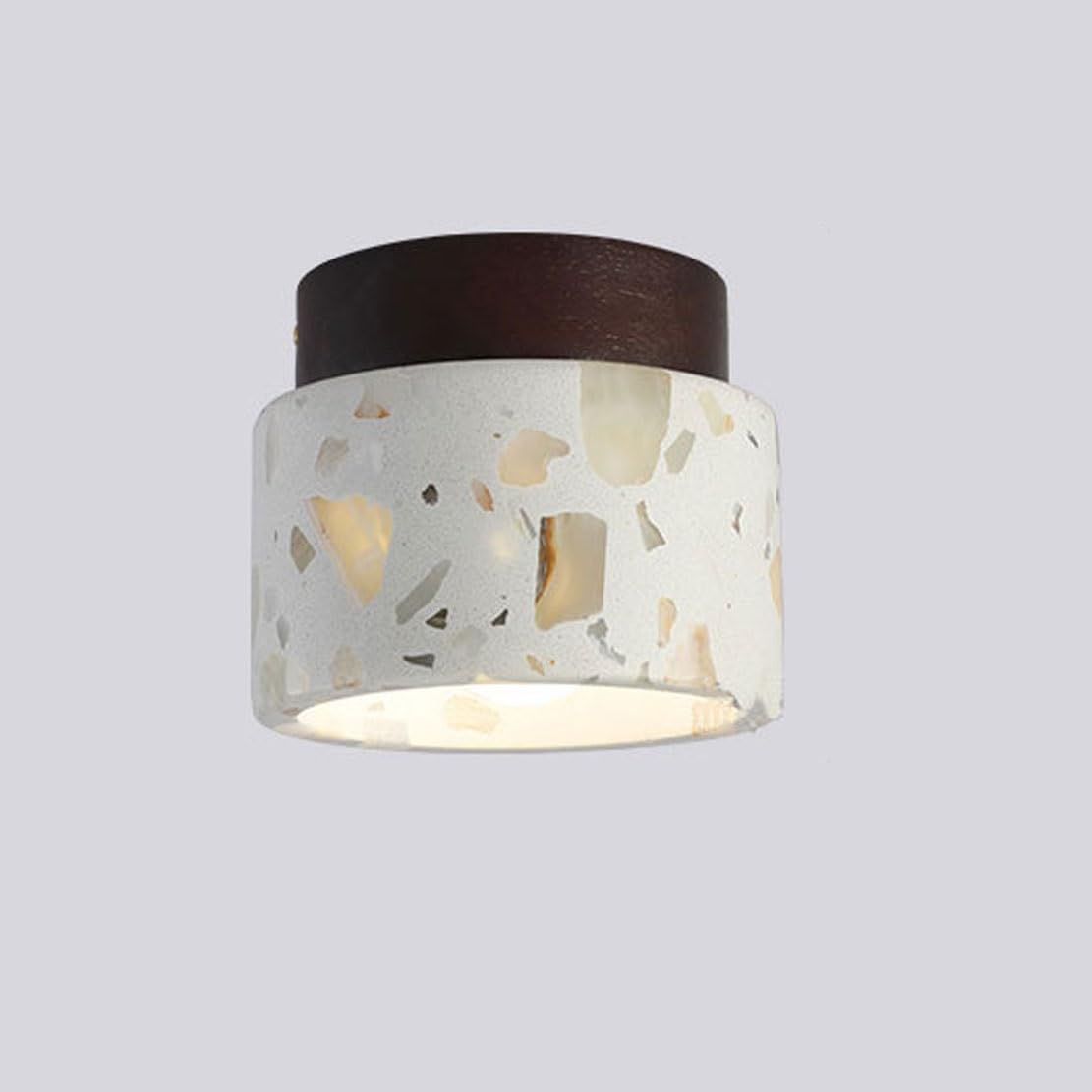 NHPJFDC Modern Terrazzo LED Flush Mount Ceiling Light, 15CM Small Hallway Lighting Fixture, Wood Accent Entryway Ceiling Lamp, Warm Light(Walnut Color,A)
