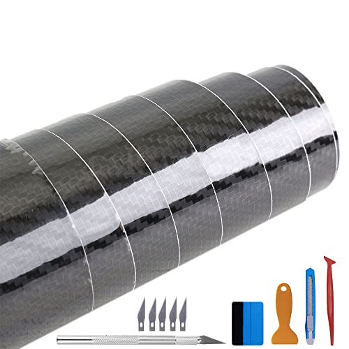 LZLRUN 1ft x 10ft Black 5D High Gloss Carbon Fiber Vinyl Film Wrap Bubble Free Air Release Textured Black Matte Sticker Self-Adhesive