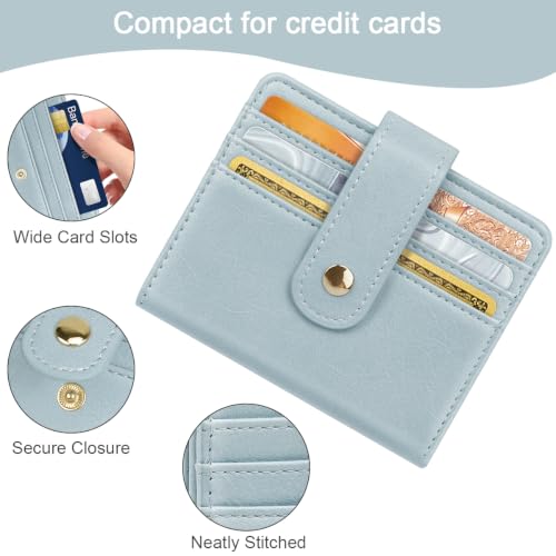 Image of Small Wallets for Women Slim Minimalist Bifold Credit Card Holder | Compact Zipper Coin Purse for Ladies RFID Blocking Mini Travel PU Leather Card Case Gifts for Mom, Grey Blue