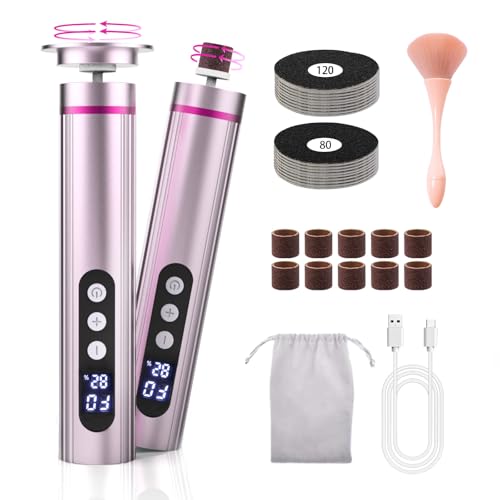 Electric Callus Remover for Feet – 2-in-1 Rechargeable Foot Sander with Sandpaper Discs & Nail Drill Bits, Adjustable Speed, LED Display, Professional Pedicure Tool for Home & Travel