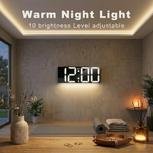 Image of JALL 22 inch Large Digital Wall Clock, Big LED Display with Night Light, Auto Dimming & DST, Giant Alarm Clock for Seniors, Elderly Parents, Gift for Mom Dad (White)