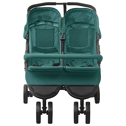 Mogou Geschwisterwagen, Zwillingskinderwagen, Doppelkinderwagen, Geschwisterbuggy, Double Stroller, Grün Stahl, Holzfarbe