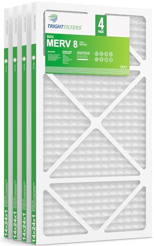 TRIGHTFILTERS 14x24x1 Air Filter 4 Pack MERV 8 Pleated Dust Defense Air Filters Replacement Air Conditioner HVAC AC Furnace Filter Durable and Lightweight