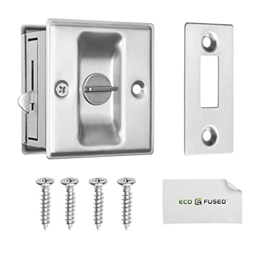 Eco-Fused Pocket Sliding Door Lock, Brushed Nickel Privacy Door Pull with Lock, Reversible, Compatible with Most Doors - Image 2