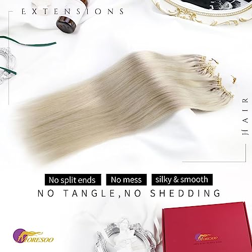 Moresoo Micro Beads Hair Extensions Real Remy Human Platinum Blonde Micro Loop Hair Extensions Blonde for Women Long 22 Inch Silky Soft Straight 1g/s 50g/Pack #60 - Image 4