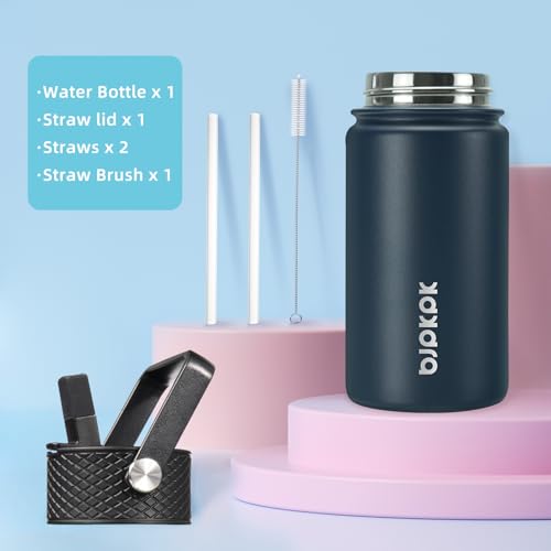 Image of BJPKPK Insulated Water Bottle, 15oz Stainless Steel with Straw Lid