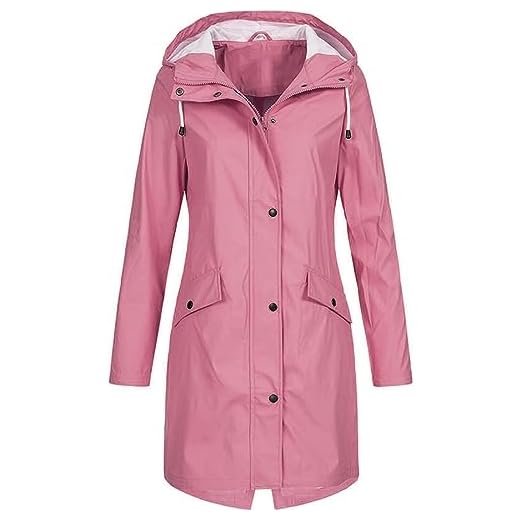 Keepink Long Waterproof Coats Women Rain Jackets Lightweight Zip Up Raincoat Oversized Ladies Rain Coat Outdoor Golf Hiking Travel Windbreaker with Hood Pockets All Seasons Large S-5Xl, 1 # Pink, M