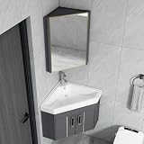 XBTGS Eckwaschbecken für Badezimmer, mit Keramikspüle und Spiegelschrank, Wandmontage, Handwaschbecken, mit Wasserhahn und Abfluss, für kleine Räume, Grau, Einheitsgröße
