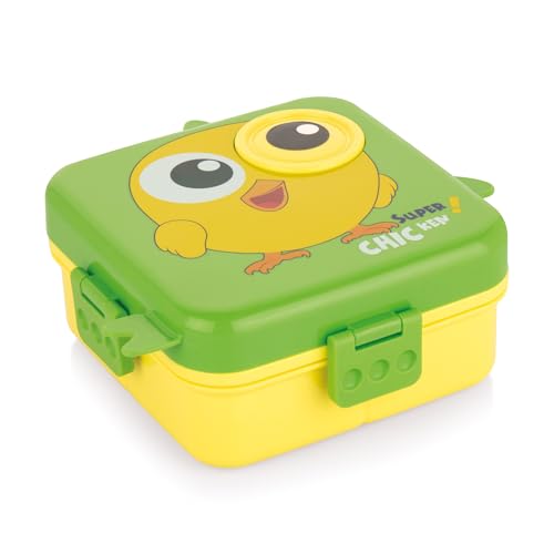 ATTRO Festive Super Birdy Lunch Box 2 Layer Plastic Lunch Box Comes with 1 Detachable Tray, 1 Small Container & 1 Spoon Ideal for Kids BPA Free 1590ml+70ml- Green