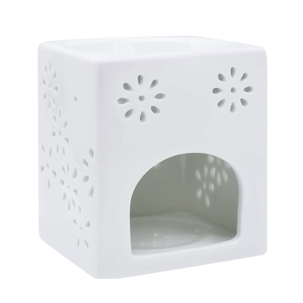 AAPIE Brûleur de Cire en céramique Chauffe-Cire de Bougie carrée avec Motif de Fleur Chauffe-Cire Lampe à Huile Essentielle pour la décoration intérieure Spa Yoga