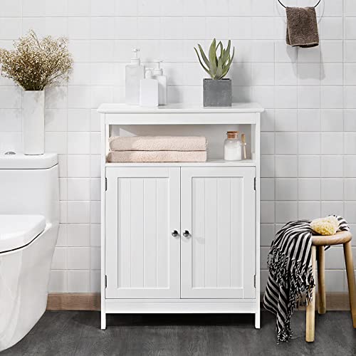 Yaheetech Bathroom Floor Storage Cabinet, Wooden Free Standing Storage Organizer With 2 Doors & Adjustable Shelves, For Living Room Hallway, White #TOP1