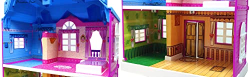 Image of Miniature Mart Battery Operated Doll House Toys for Girls with Furniture Set & Human Figures 40 Pc Set All Room Lighting Up Lights + 1 Small Size Car with Parking Space | Gift for Girls