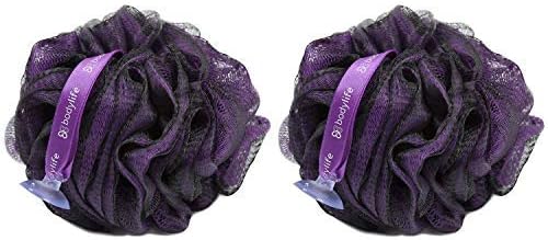 Bodylife Body Buffer, Puff, Exfoliating Bath & Shower Body Pouf, Scrunchie, Body Scrubber Purple & Black 55g Twin Pack