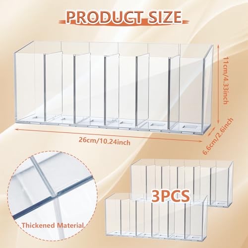 Image of 3 Pcs Clear Pen Holder Tea Bag Makeup Brush Holder, 6 Compartments Organizer with Removable Dividers for Desk Storage Office Accessory Bathroom Kitchen Desktop Pencil Cup Stationery Organization