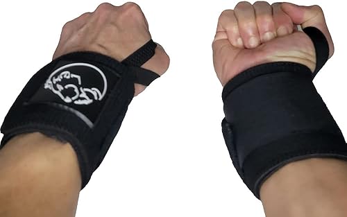 Vista 3 de Muñequeras prémium para levantamiento de pesas, BMG Premium de 18 pulgadas (par) con lazo para el pulgar, resistentes y cómodas Negro