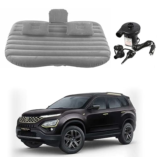 Image of Oshotto Multifunctional Car Travel Bed Mattress with Two Air Pillows, Car Air Pump Compatible with Tata Safari (Grey)