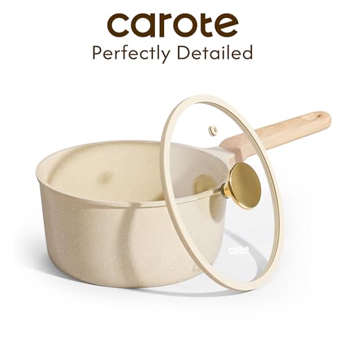image for CAROTE 1.6Qt & 3.0Qt Sauce Pan Sets with Lid Ceramic Nonstick Pot Set 