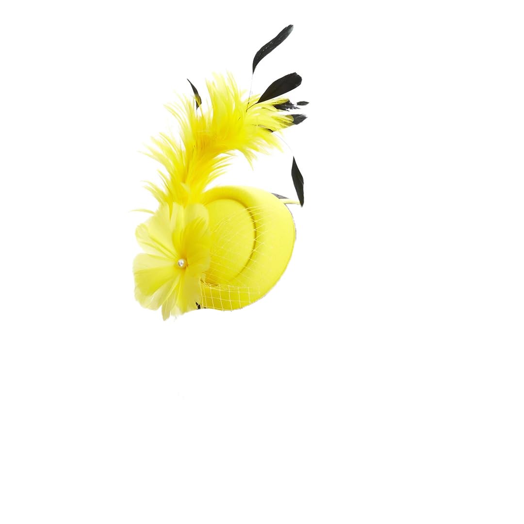 FBHappiness Feather Flower Fascinator Hat With Veil Mesh Bridal Wedding Headband With Clip Tea Party Headwear For Women
