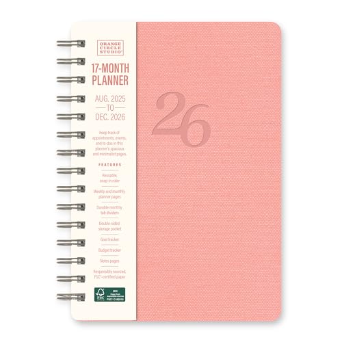 Orange Circle Studio Academic Planner 2026, Coral, Agatha Planners, 17-Month Spiral Planner for School or Work, Weekly & Monthly Calendar, Budget & Goal Tracker, Snap-In Bookmark, Storage Pocket