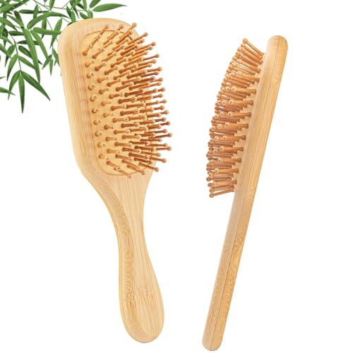 YUNAI Bamboo Paddle Wooden Hair Brush Natural Bamboo Air Cushion Comb for Massaging Scalp Reduce Frizz No Hair Tangle Square Brush for Curly Hair