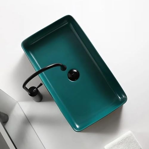Image of InArt Ceramic Green Matt Table Top Wash Basin, 60 x 34 x 11 CM, Modern Counter Basin for Living Room or Bathroom