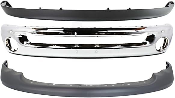 Front Bumper Chrome + Bumper Cover Textured + Valance Plastic + Fog Light Trims LH & RH Side Compatible with Dodge Ram Series 2006-2009 | DIRECT REPLACEMENT | CH2599101 CH1002383