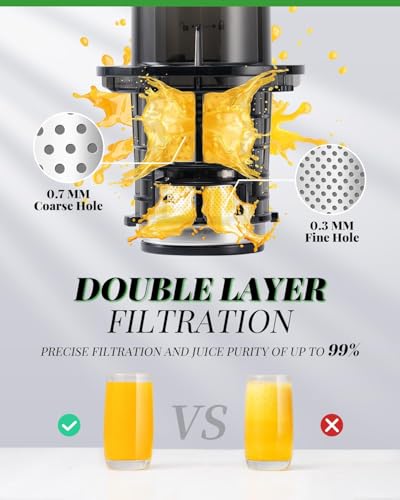 GDOR Entsafter Slow Juicer mit 90mm Extra Großem Einfüllschacht für Ganze Früchte und Gemüse, leicht zu Reinigen Entsafter Gemüse und Obst, Hohe Saftausbeute Juicer Machine, BPA-frei, 200W, Bürste – Bild 5