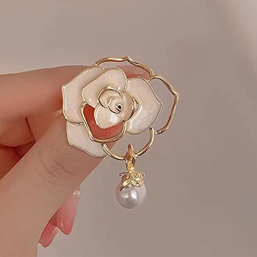 Image of Women Camellia Flower Pearl Enamel Brooch Pins for Ladies Jewelry Fashion