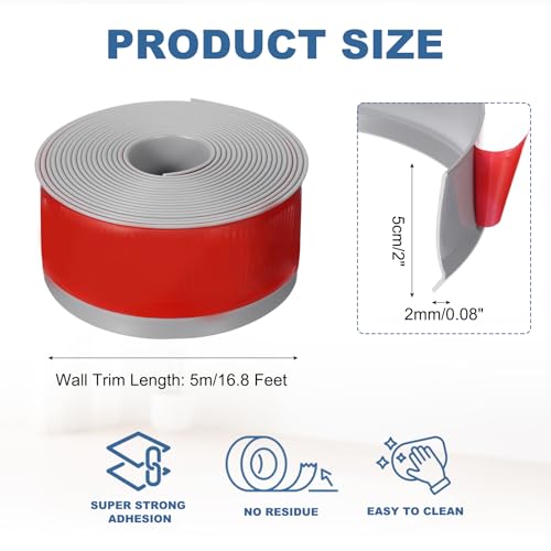 Moldura autoadhesiva para paredes en rollo flexible de PVC gris para cubrir rodapiés 3