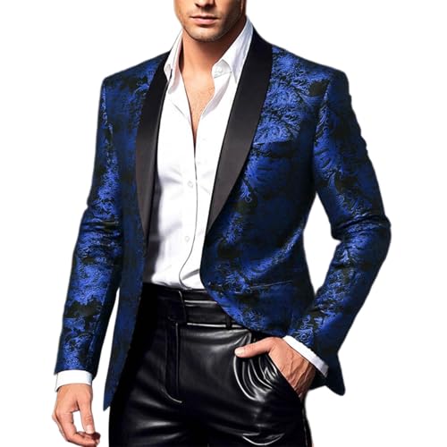 Men's Floral Suit Jacket 1 Button Paisley Tuxedo Blazer Notched Lapel Slim Fit Dress Coat for Mardi Gras Party