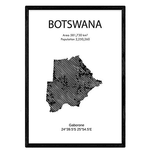Affiche du Botswana. Lames de pays et de continents du monde. Taille A4 avec cadre
