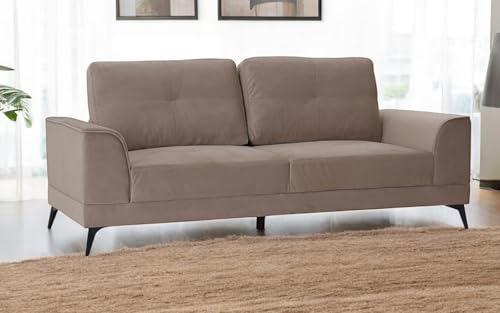 Image of Royaloak Ipoh Malaysian Fabric Three Seater Sofa | Tufting Design | Pocket Spring for Extra Comfort | Solid Wood Frame Construction | Metal Legs