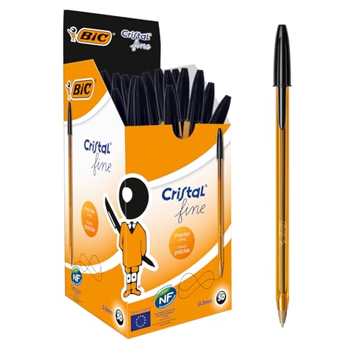 BIC Cristal Original, Ballpoint Pens, Every-Day Biro Pens with Fine Point (0.8 mm), Ideal for School and Office, Black, Pack of 50