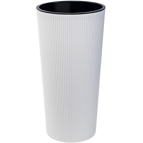 KONZEPT Blumentopf Hoch (57 cm) mit Einsatz – geeignet für Innen- & Außenbereich, wetterfest, UV-beständig, mit Rillenstruktur – Weiß, Eco-Kunststoff, ideal für Garten, Balkon, Terrasse & Wohnung