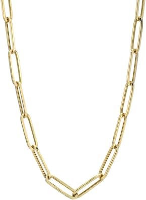 SHOP WGS Italian 14K Solid Yellow Gold Paperclip Chain Necklace for Men & Women with Lobster Claw Clasp Italian 14K Real Gold Jewelry 2MM-4MM