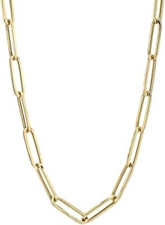 Italian 14K Solid Yellow Gold Paperclip Chain Necklace for Men & Women with Lobster Claw Clasp Italian 14K Real Gold Jewelry (2MM-4MM)