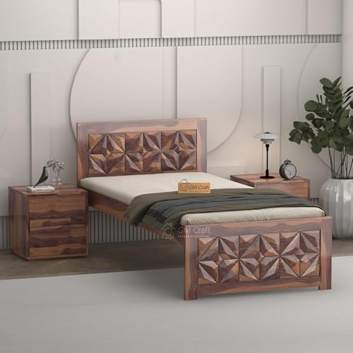 Image of Solid Sheesham Wood Bed 6.5X3 Single Bed Without Storage for Bedroom - Single Cot Wooden BedSingle Size for Living Room Guest Room - 12 Month Warranty (Asher Honey)
