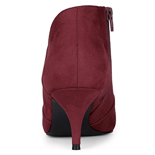 Allegra K Women's Pointed Toe Kitten Heel Cutout Burgundy Ankle Boots 7.5 M US3